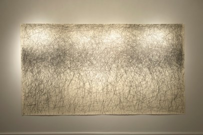 William Anastasi. One Hour with Graphite, 2013, from the Resignation Series, 1989/2013. Graphite on paper, transducer, made in situ, 60 x 80 in. Collection of the artist. Photo credit: Louis Chan.